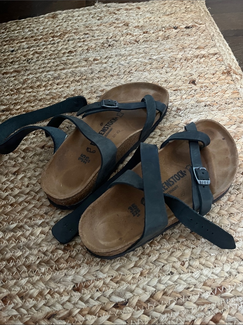 Birkenstock Black Strappy Leather Sandals with Buckles